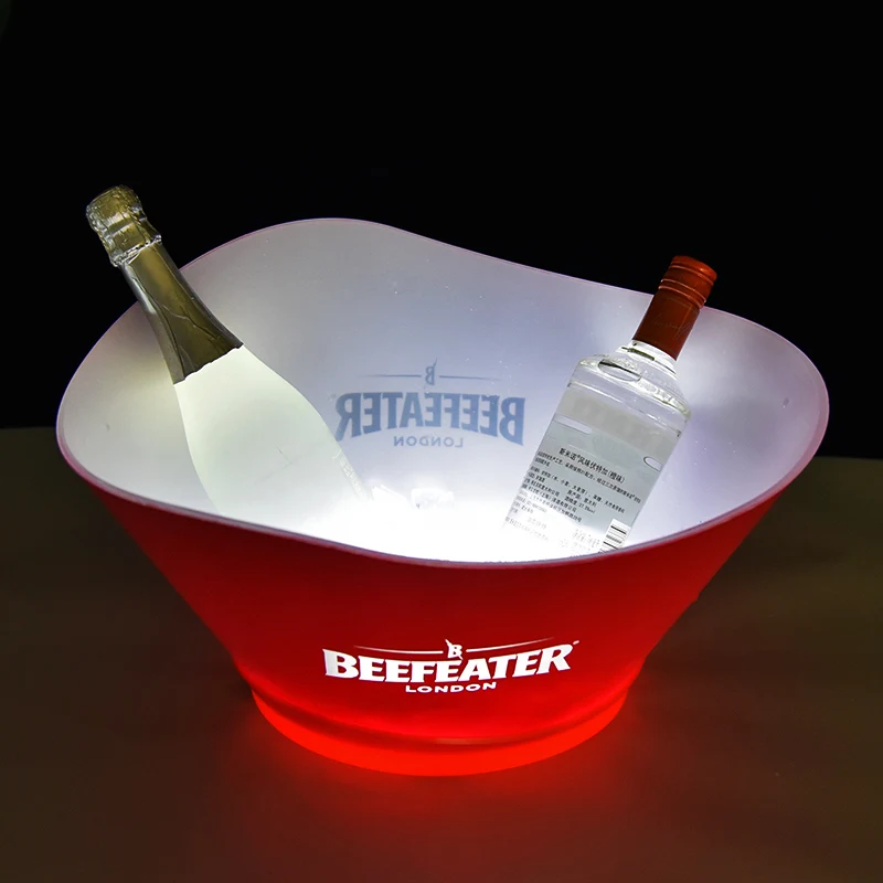 Оригинальный оригинальный большой перезаряжаемый светящийся металлический ведро для льда из нержавеющей стали со светодиодной подсветкой 12 л для бутылки вина шампанского