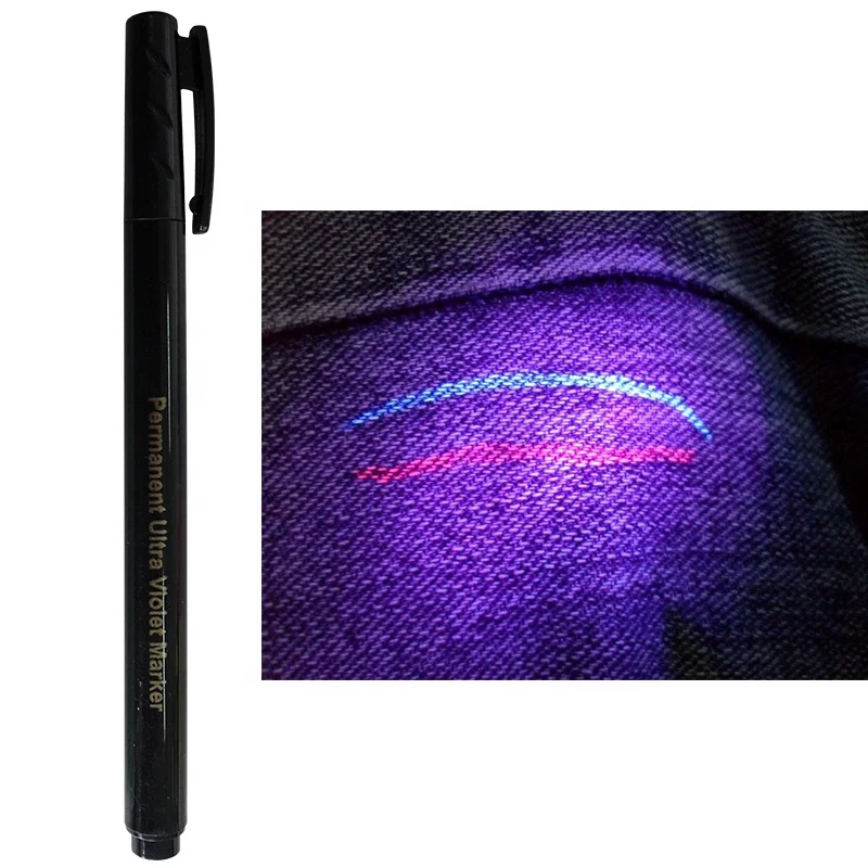 Security uv marker pen permant invisible ink pen with keychain uv black light up ink pens