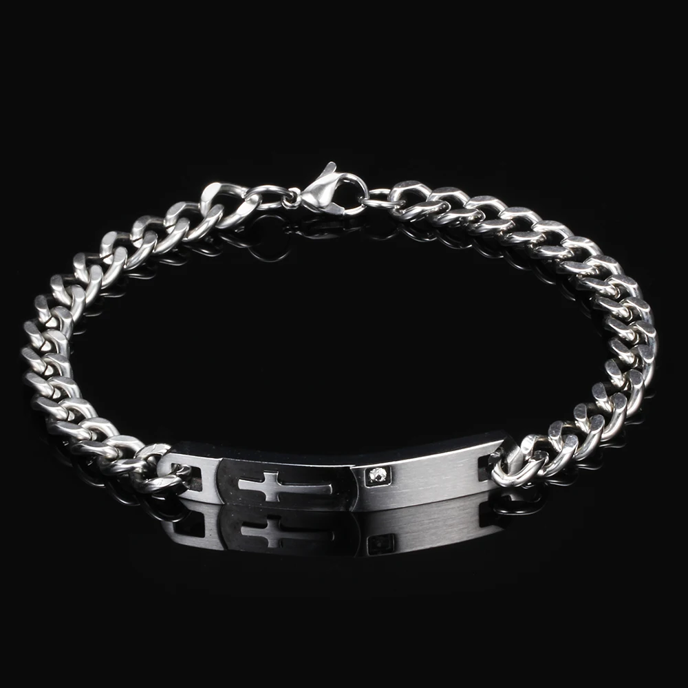 Fashion Couple Bracelets Cross Stainless Steel Zircon Bracelet for Women Men Jewelry Gifts