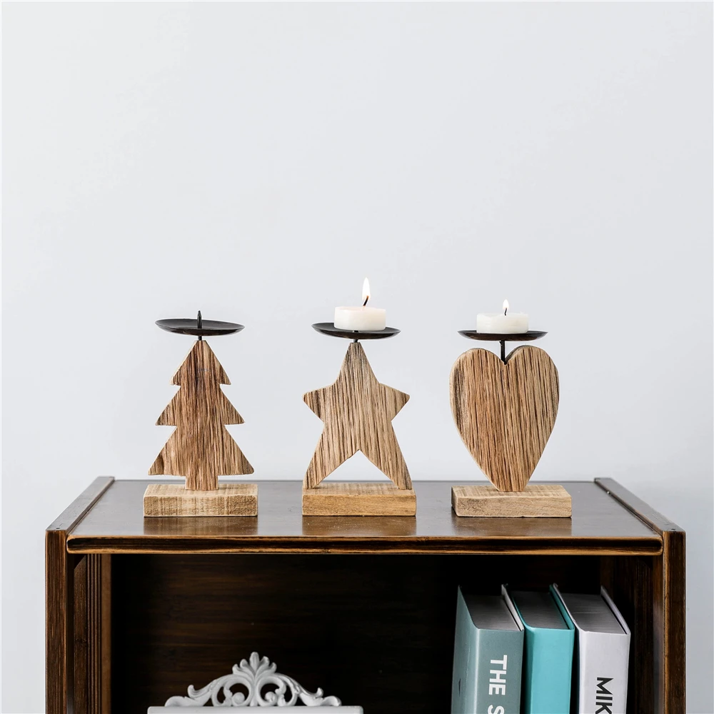 Wooden Handmade Candle Holder Vintage Christmas Tree Stand Driftwood Candle Holder