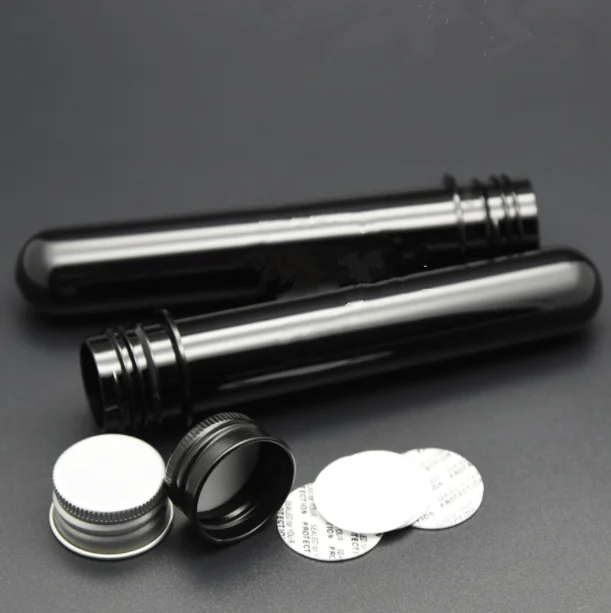 10ml 20ml 25ml 30ml 40ml 50ml 100ml Black plastic test tube with aluminum screw caps / Candy tubes packaging for food