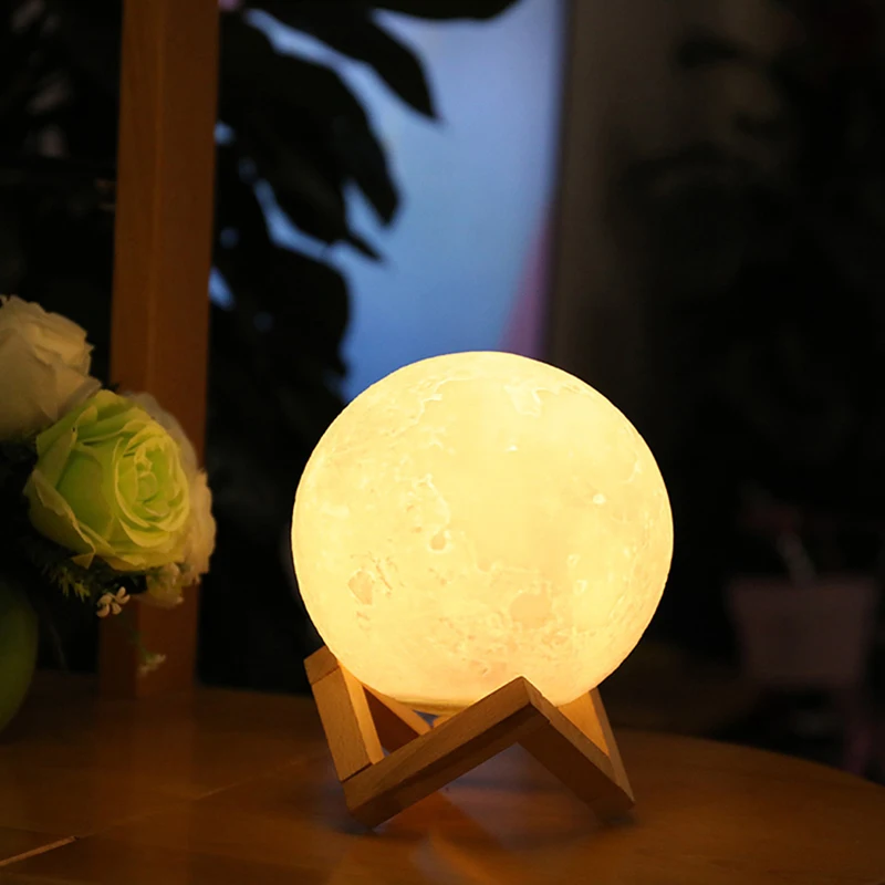 Creative 3D printing moon light USB charging moon light patting touch LED bedside table lamp  night light
