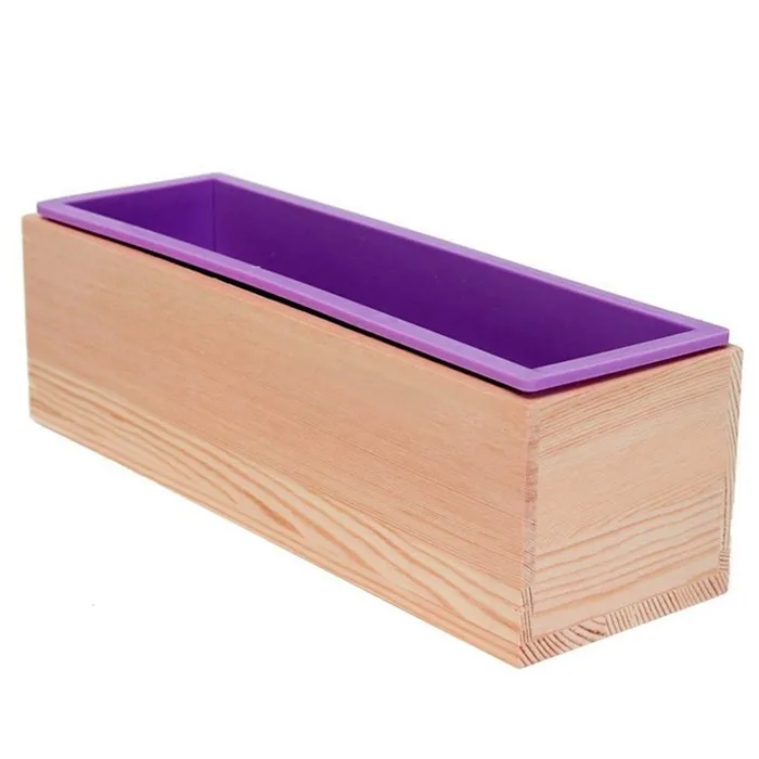 Alibaba rectangle 1.2kg handmade loaf wooden silicone soap mold with wood box