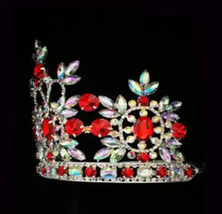 6 Inch Ruby Rhinestone Red Crystal Round Crown Tiara For Queen