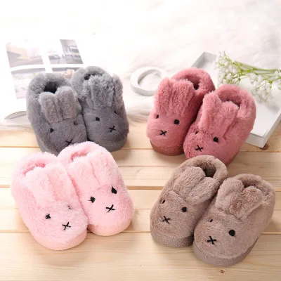 Новые детские хлопковые тапочки, зимние милые Нескользящие теплые детские тапочки для мальчиков и девочек