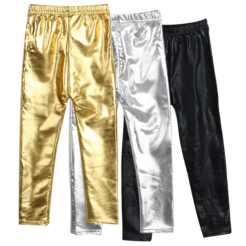 
skinny Gold Black Red kid leather pants girls leggings 2019 
