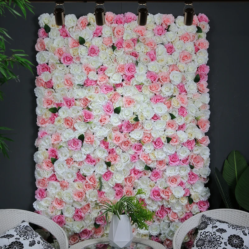 Silk Pink Rose Flower Cloth Floral Peach Powder Wedding Hire Blush Artificial Flower Wall Decoration Mat Backdrop 10ft x 10ft