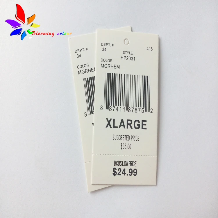 Unique white garment price tag for clothing