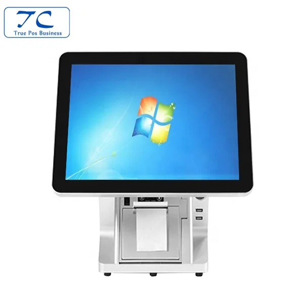 15 inch Dual True Flat Touch POS System / Cash Register with Integrated Printer