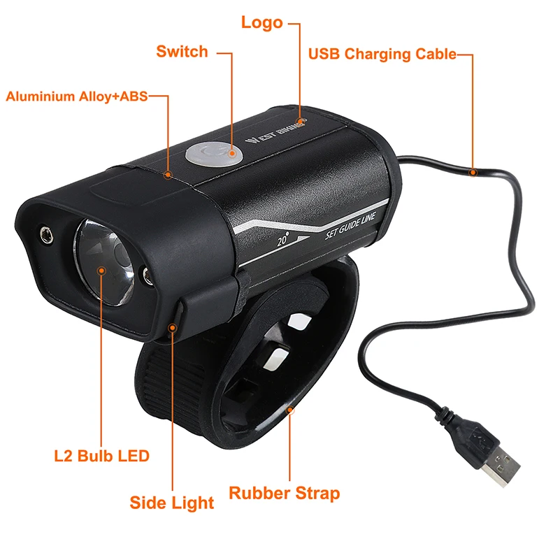 Фонарь велосипедный WEST BIKING с зарядкой от USB 4