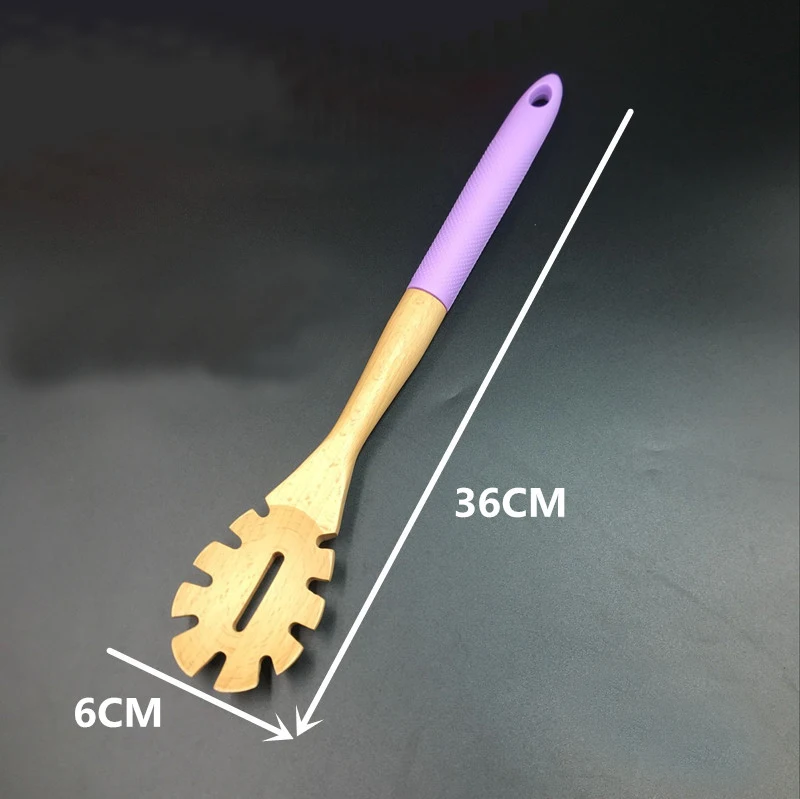 Wholesale simple style 6 pieces silicone handle beech wood kitchen utensils set