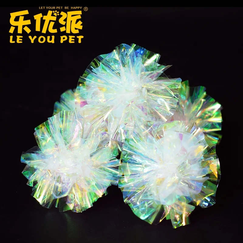 Leyou pet Colorful Environmental Health Kitten Playing Sound Crinkle Paper Balls, Ring Paper Cat Toy