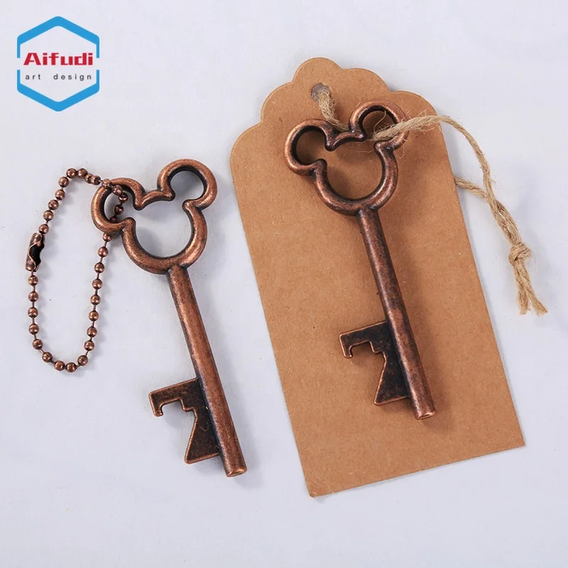 custom antique metal brass silver mickey key chain wedding gift bottle opener
