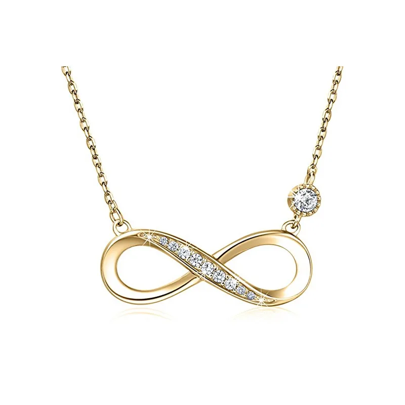 High Quality  simple 925 Sterling Silver Round Zircon Infinity Symbol Necklace for man and women