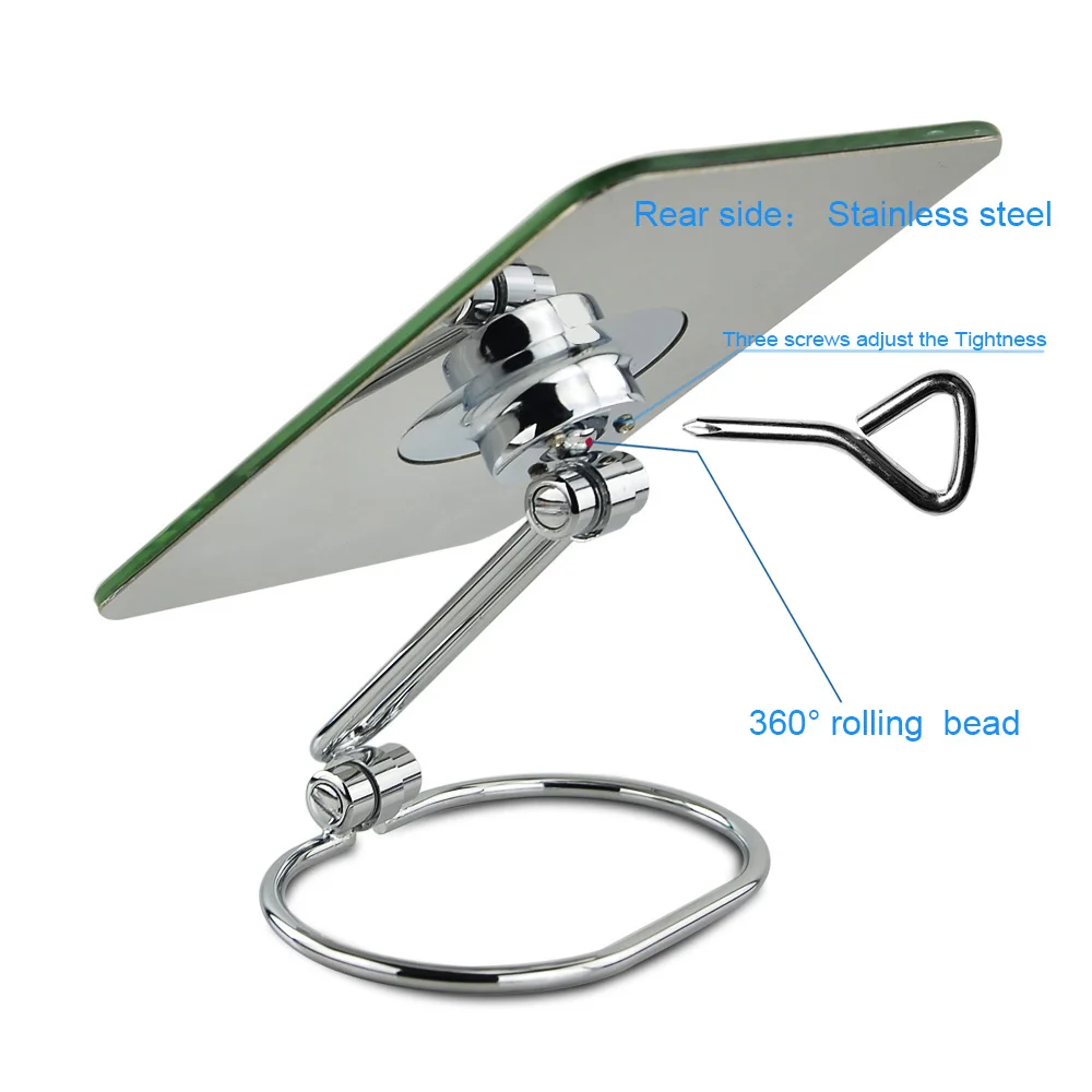 Single-Sided Stainless Steel Base Portable Folding Rectangle Hanging Travel Mirror Desktop Cosmetic Mirror