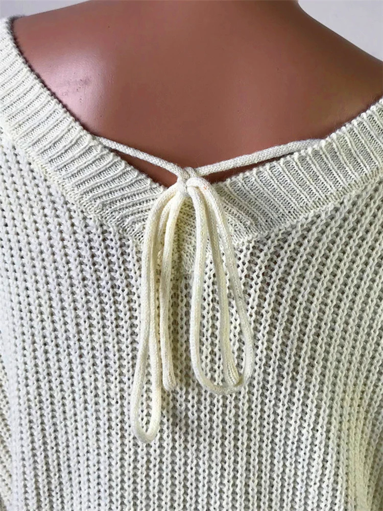 Осенне-зимняя женская одежда с глубоким v-образным вырезом и открытой спиной с однотонным свитером