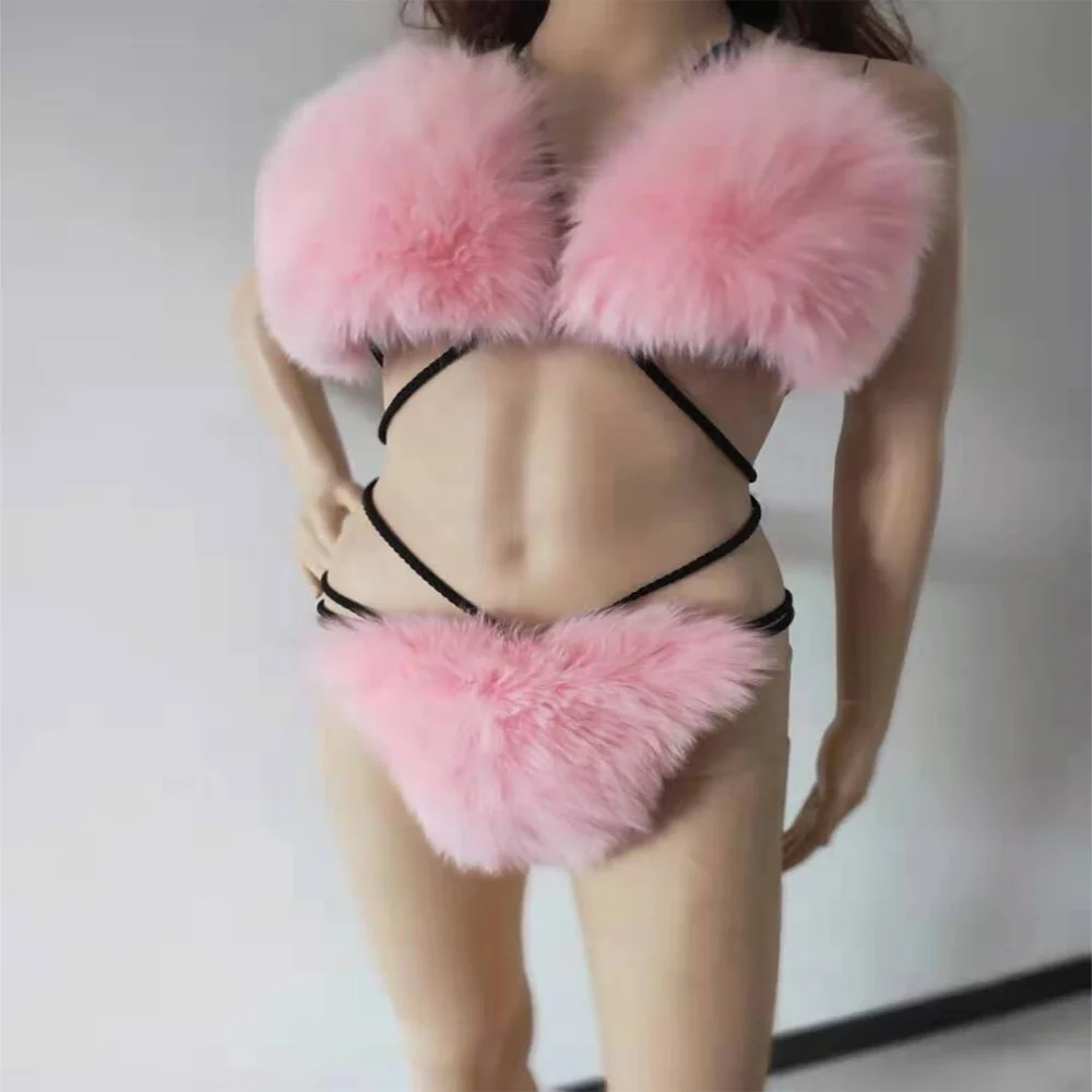 2019 Custom Women Sexy Bra Fur Lingerie Set