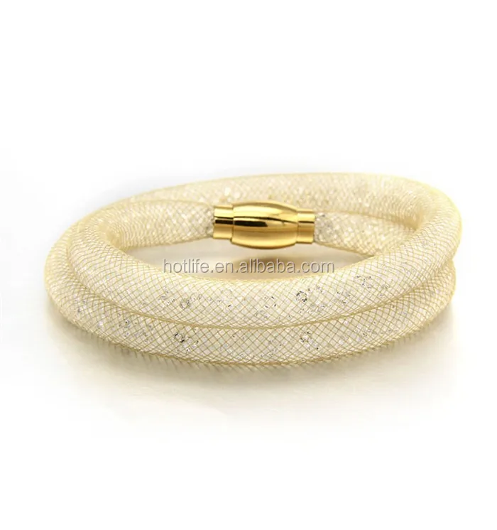 Кристалл сетки браслет из нержавеющей стали застежка дважды обернуть звездной пыли браслет цены