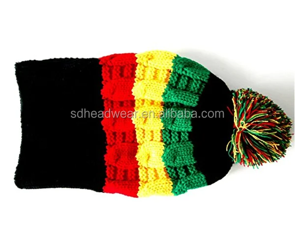 Rasta Beanie Bobble Hat Rasta Colours Black Red Yellow Green Ski Hat Slouch Reggae Hat