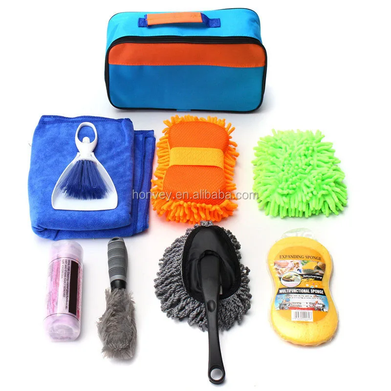 9pcs Car Cleaning Tools Car Wash Kit Interior Exterior Cleaning Sponge Brush Towel Bag (60656870613)