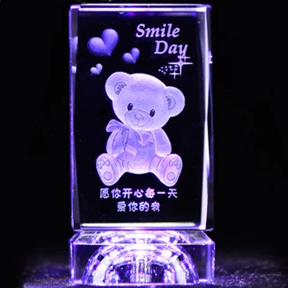 
3D laser engraving pattern LED crystal cube,crystal laser cube rose 