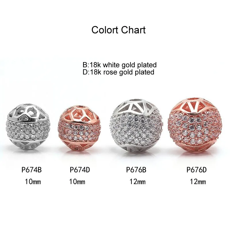 XD P674 jewelry making beads with cz micro pave silver manufacturer S925 sterling silver round beads, inlaid zircon round beads