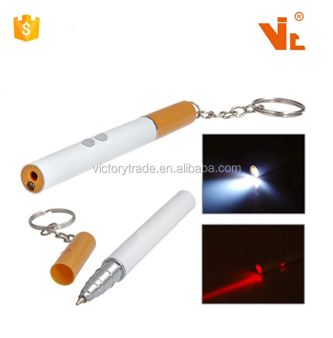 V-GF01-25 Wholesale mini 3 in 1 cigarette shaped flashlight keychain led laser pointer with ballpoint pen
