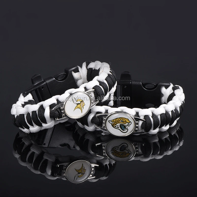 New Custom Logo Design Weave 550lb Paracord Bracelet NFL Team Logo Paracord Survival Bracelet