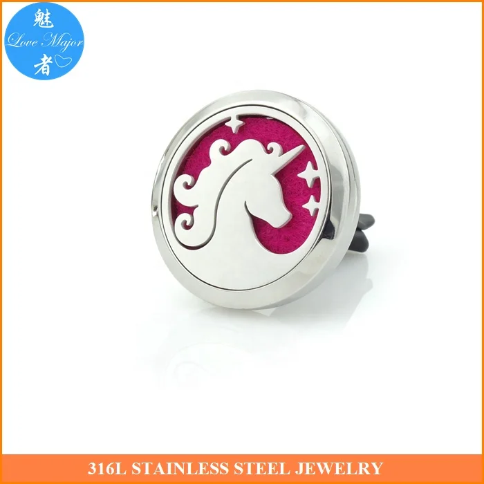 Fashion New Round Shape On Car Unicorn Design Perfume Diffuser Pendant Stainless Steel Jewelry