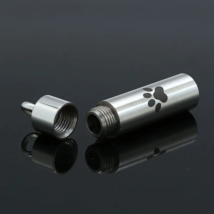 Cylinder dog paw design Low moq 316L stainless steel perfume necklace relatives pets ashes urn cremation pendant