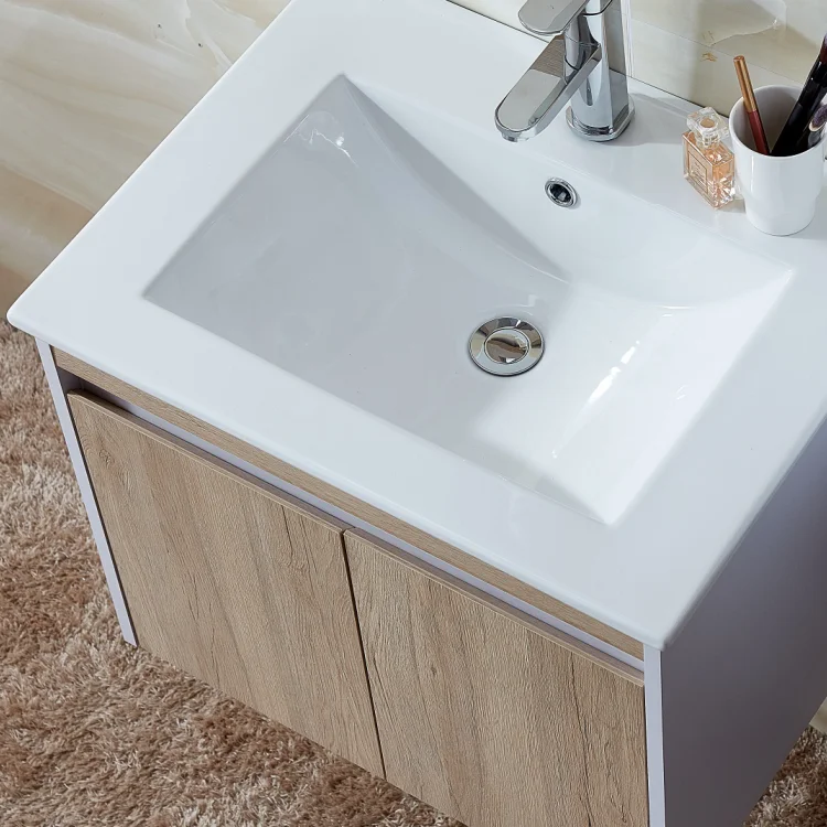 Wall Mount 2 Doors OAK White Modern Single Sink Bathroom Vanity With Mirror