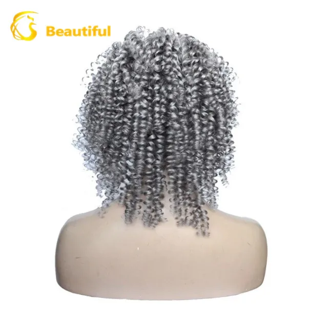 Factory wholesale afro kinky curl virgin brazilian cuticle aligned hair 12 inch silver grey 100% human hair lacefront lace wigs