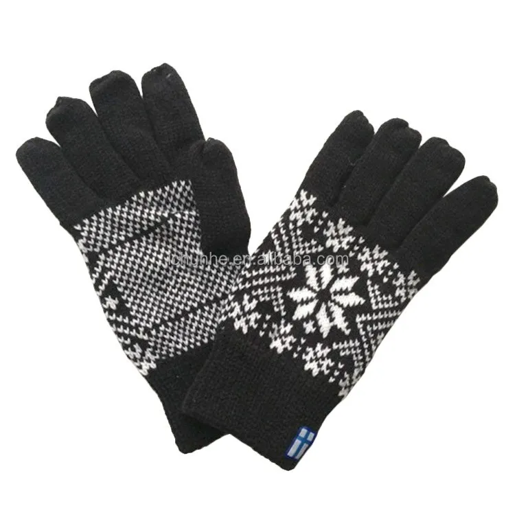 two  layer fleece lined winter knitting glove  high quality jacquard cheap professional acrylic knitted gloves factory