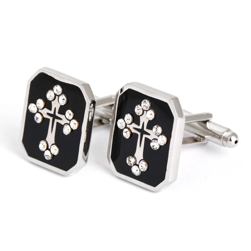 Ювелирные украшения, инкрустированные символами Креста, мужская рубашка, Серебряные Ювелирные Запонки