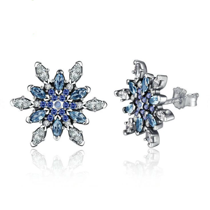 
Hot products snowflake necklace earrings pendant blue cz silver 925 set jewelry set women 
