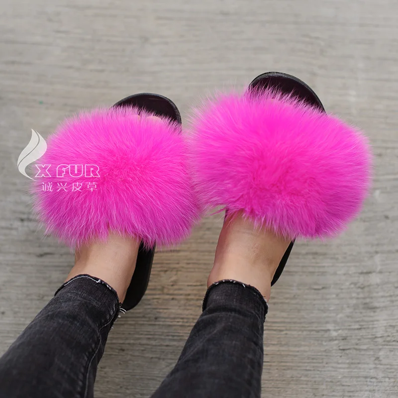 CX-A-70E Wholesale High Quality WOmen Fur Slippers Fox Fur Slides