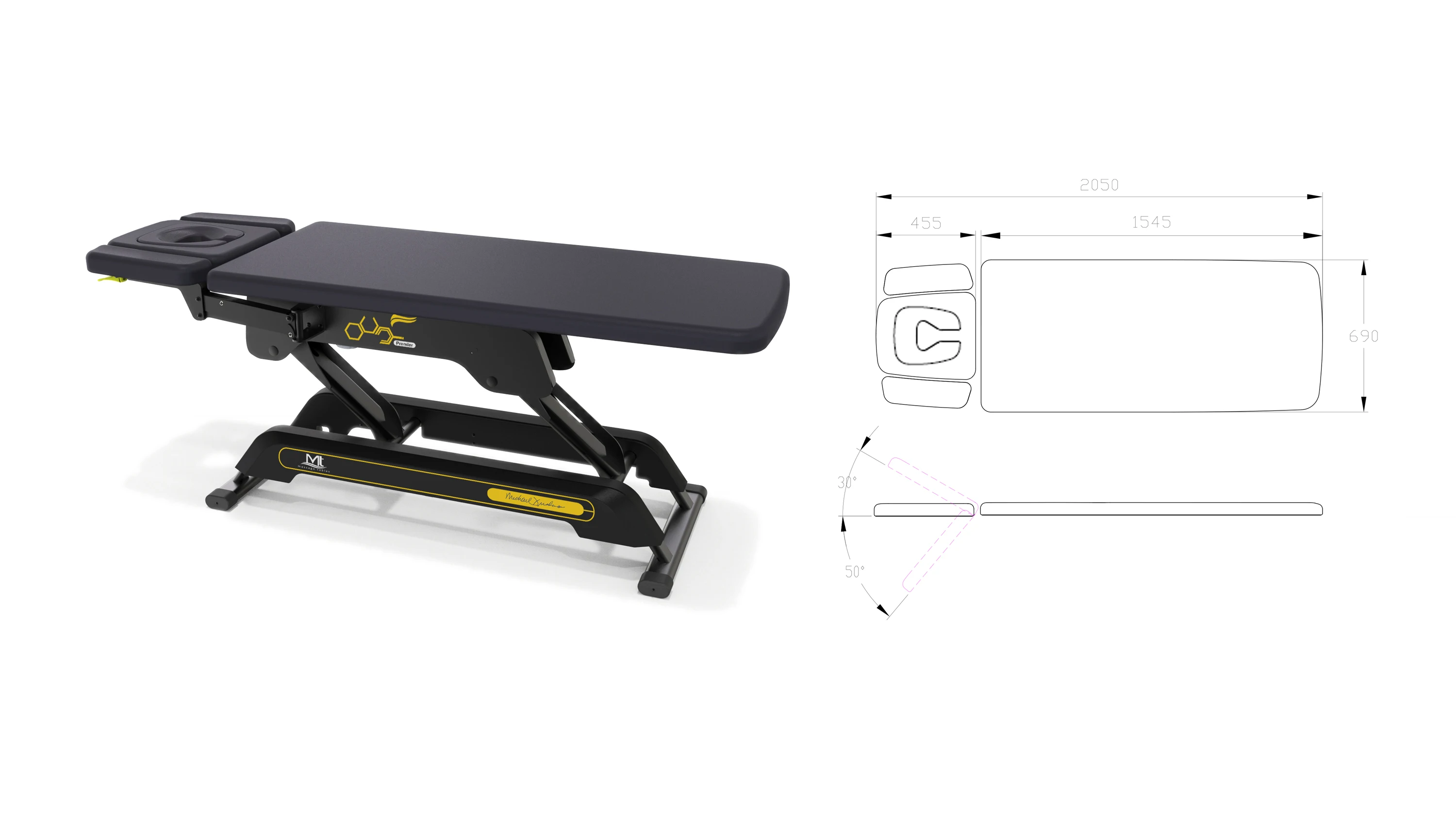 Mt Premier-Basic factory custom 2 section black powerlift massage table treatment table physical therapy table electric