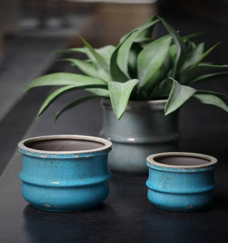 Chaozhou pottery vintage blue wholesale flower ceramic pots for indoor plants