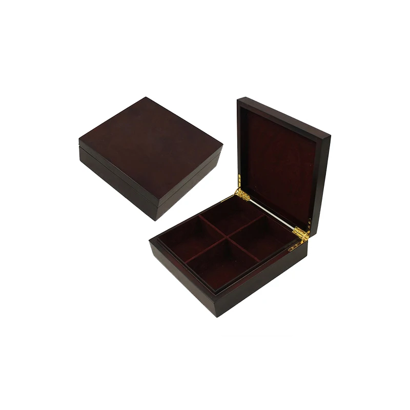 Custom 4 Compartments Wooden Square Tea Box