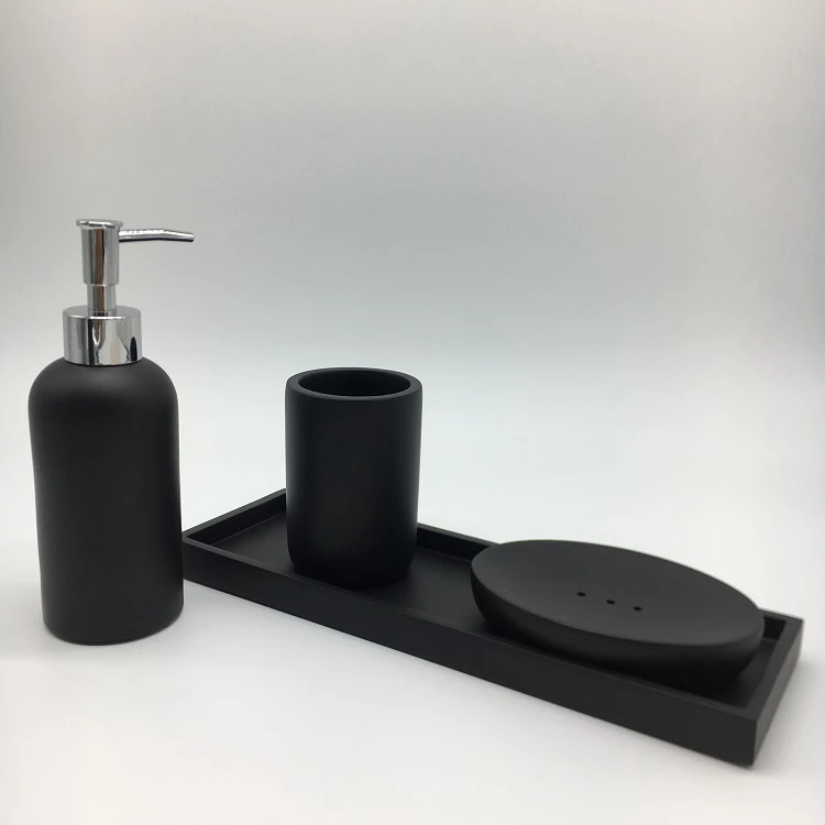 Современные оптовые черные наборы для ванной из смолы, аксессуары для ванной комнаты в отеле