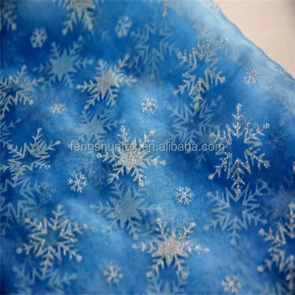 New Design Frozen Queen ELSA snowflake printed crystal tulle organza fabric
