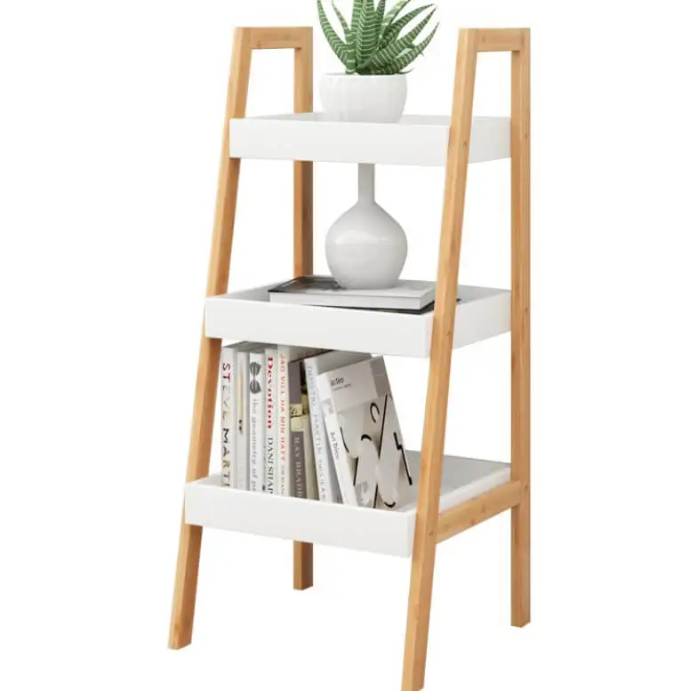 
Hot Selling White 4 Tier Bamboo MDF Decorative Display Stand Rack 