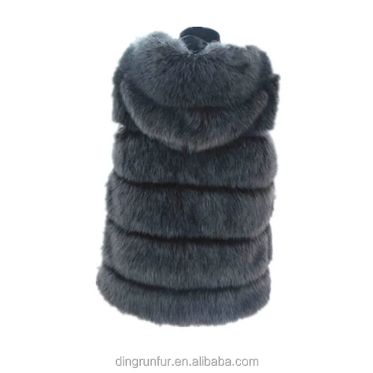 
Top Quality 100% Polyester faux fur fabric Waistcoat Hooded Fake Fur Vest 