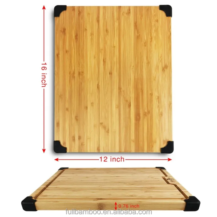 Large Bamboo Cutting Board With Non Slip Silicone Feet, Natural Organic Bamboo Chopping Board With Groove