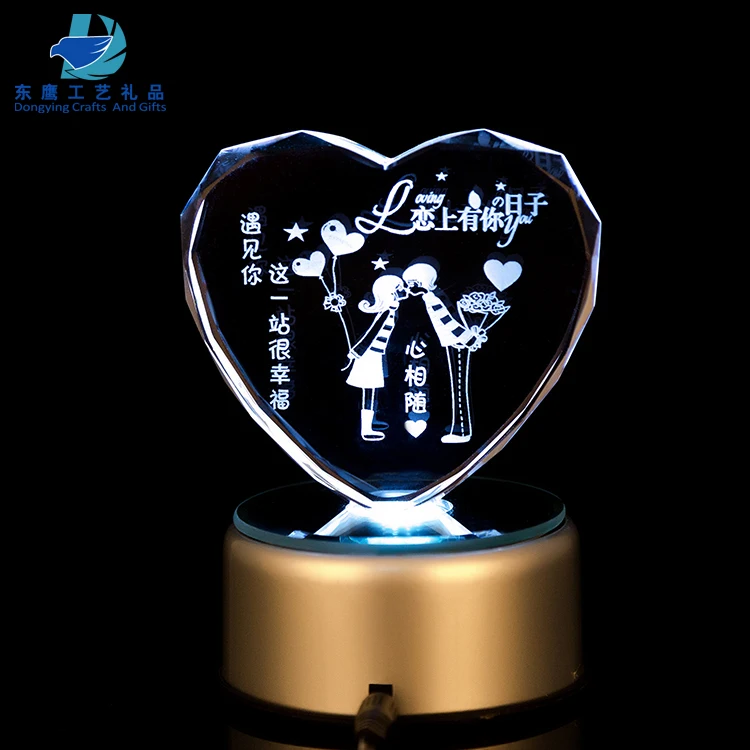 Unique Design Heart Shape Laser Engraving Crystal souvenir