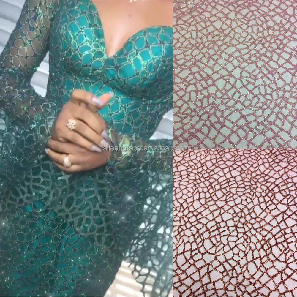 Wholesale african glitter tulle lace fabric for party and wedding dress