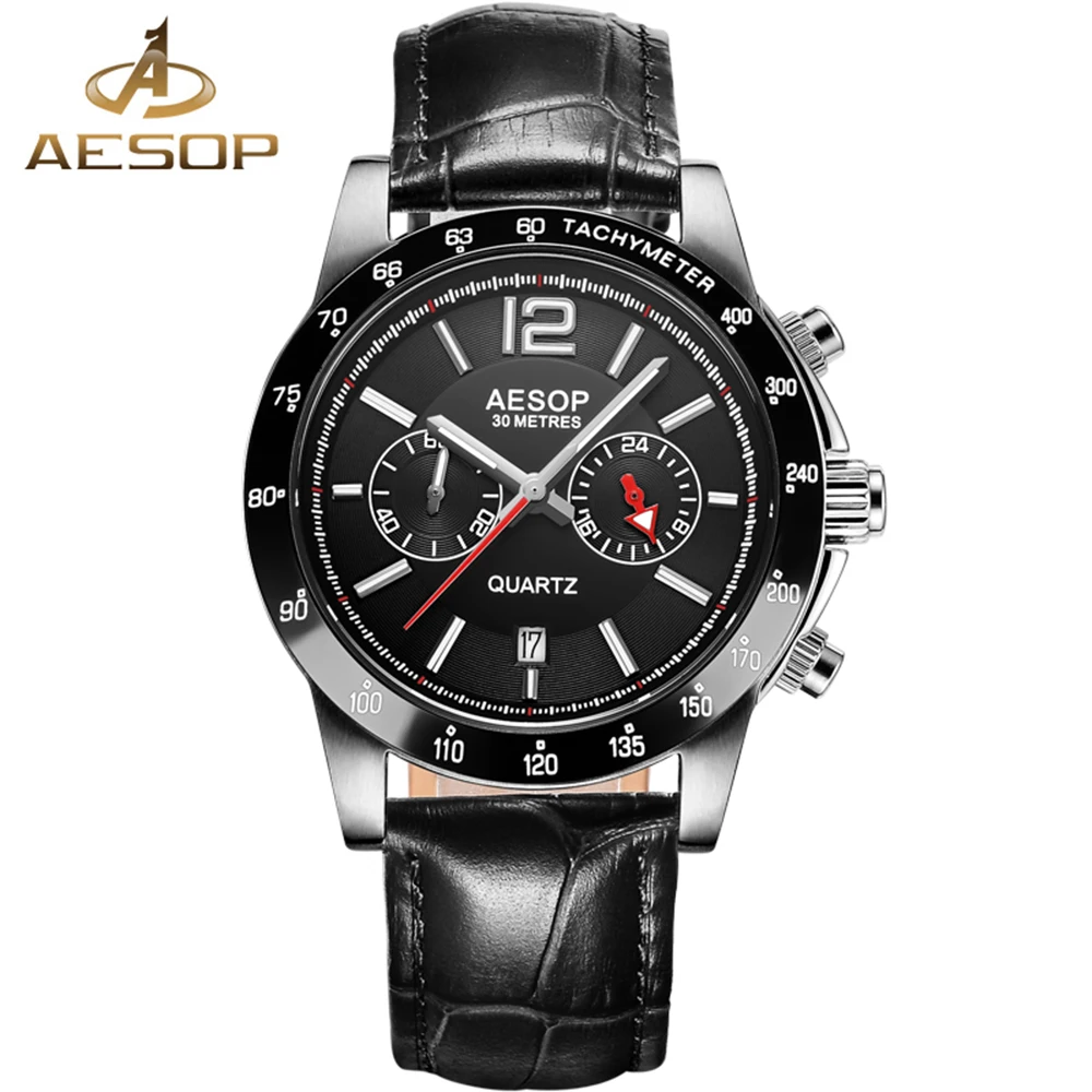 AESOP Fashion Dress Watch Men Sapphire Crystal Quartz Wrist Wristwatch Stainless Steel Male Clock