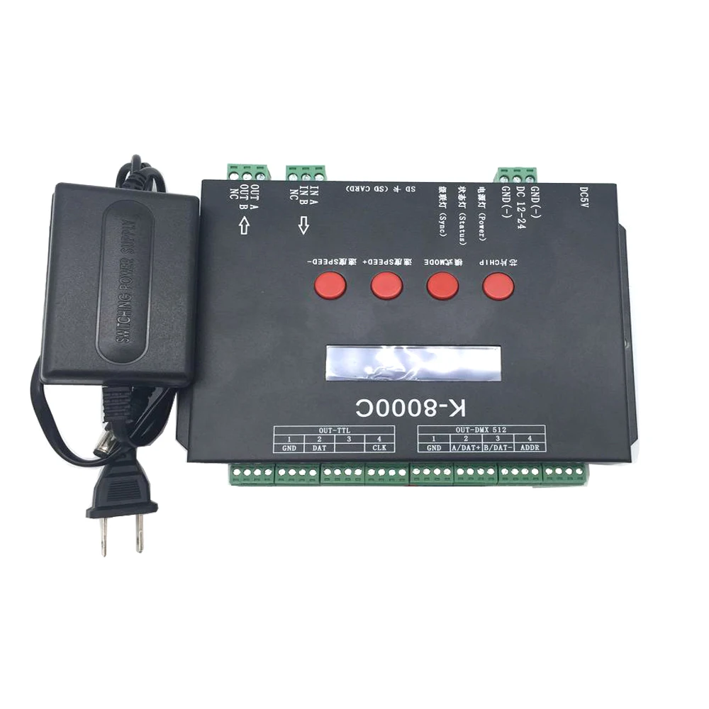 K-8000C sd card 8 output ports pixel led controller control sk6812 apa102c ws2811 dmx512 ect