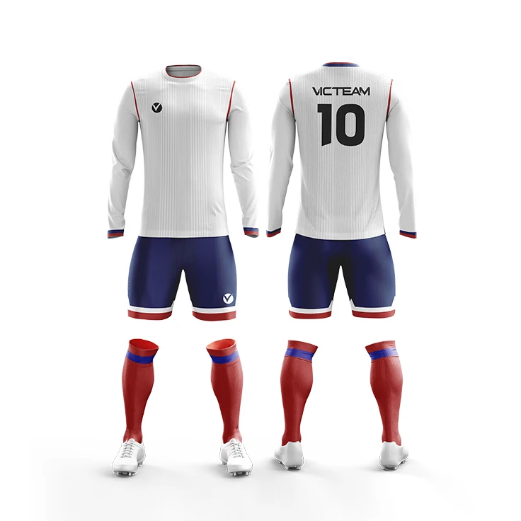Original Low Price Custom Plain White Polyester Breathable Long Sleeve Soccer Football Jersey
