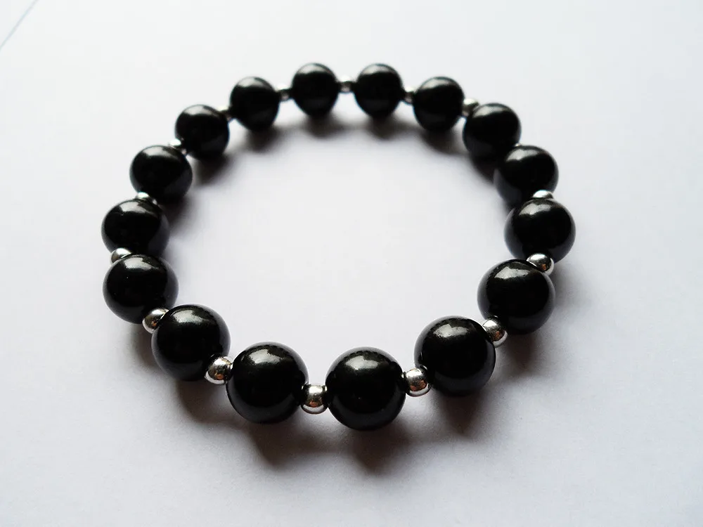 {Jewelry factory Black 10MM beads bracelet plated silver, good quatity ...